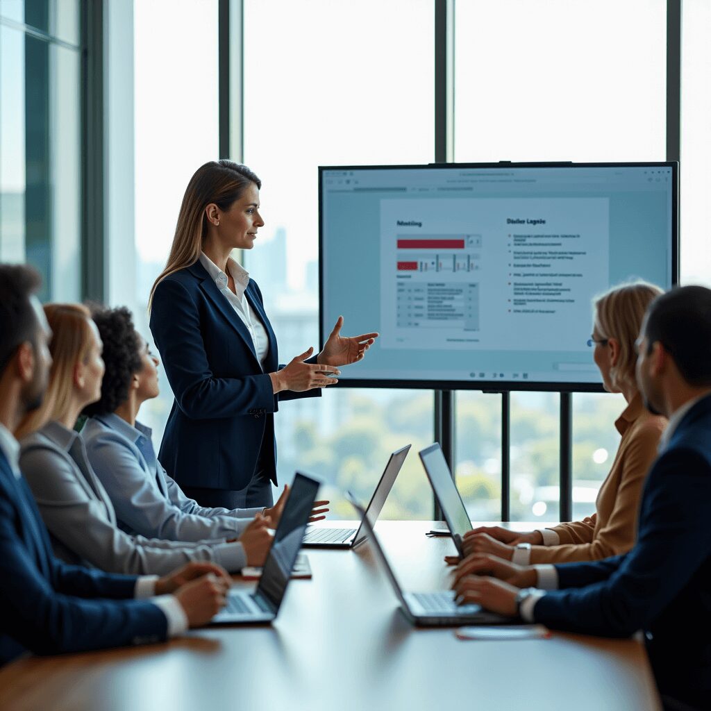 Woman presenting insights at a modern conference