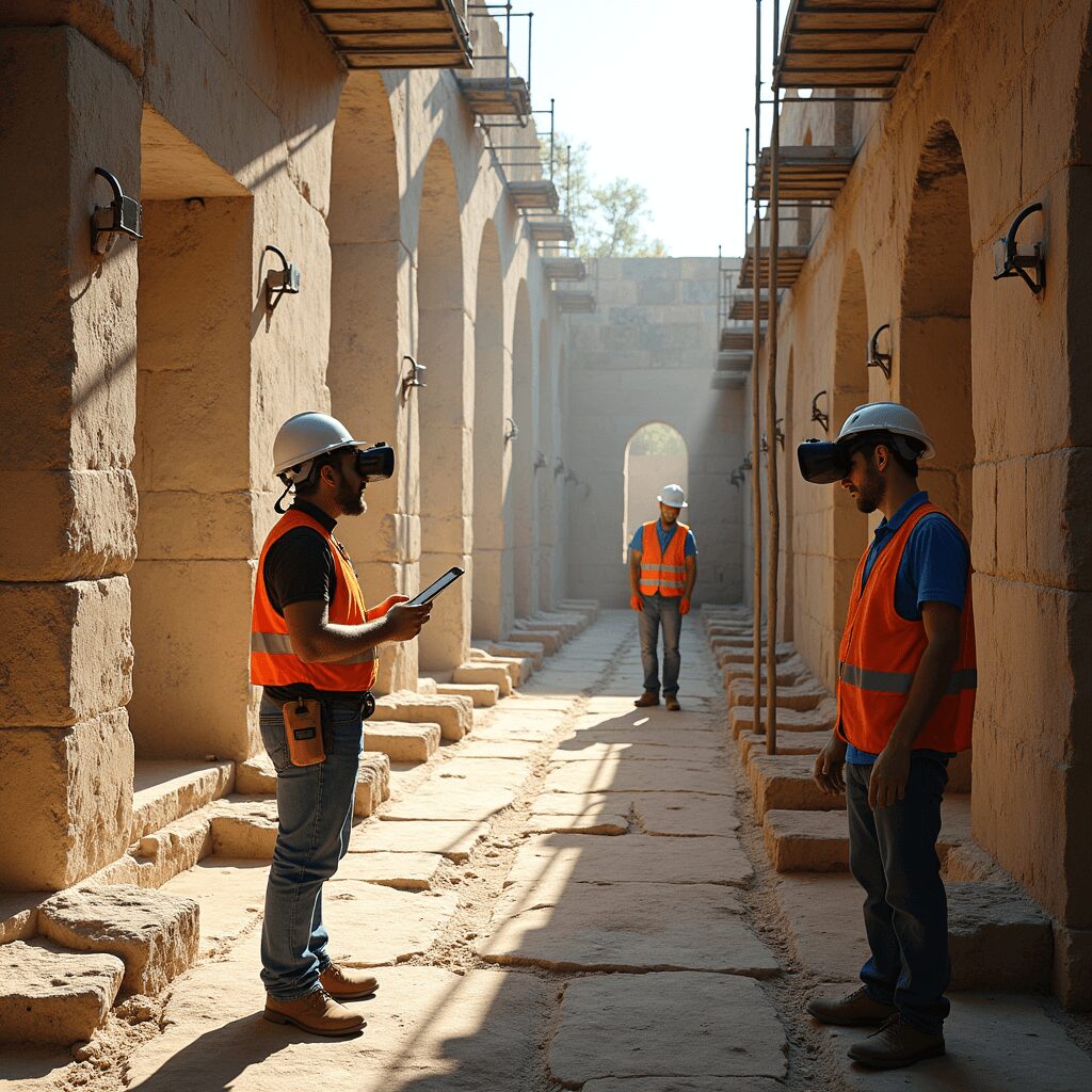 Restoration experts using advanced technology for Roman site conservation
