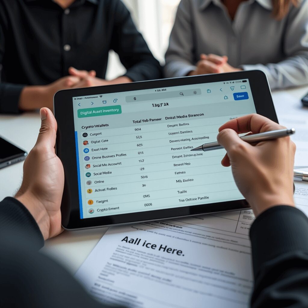 Tablet displaying digital asset planning tools