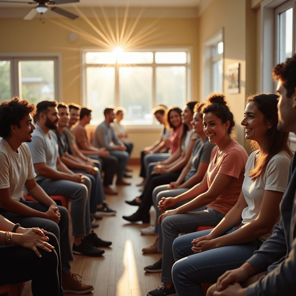 Diverse group supporting one another in hardship