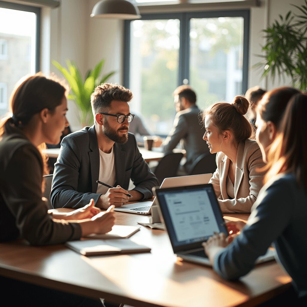 Diverse group of adults participating in a modern lifelong learning workshop