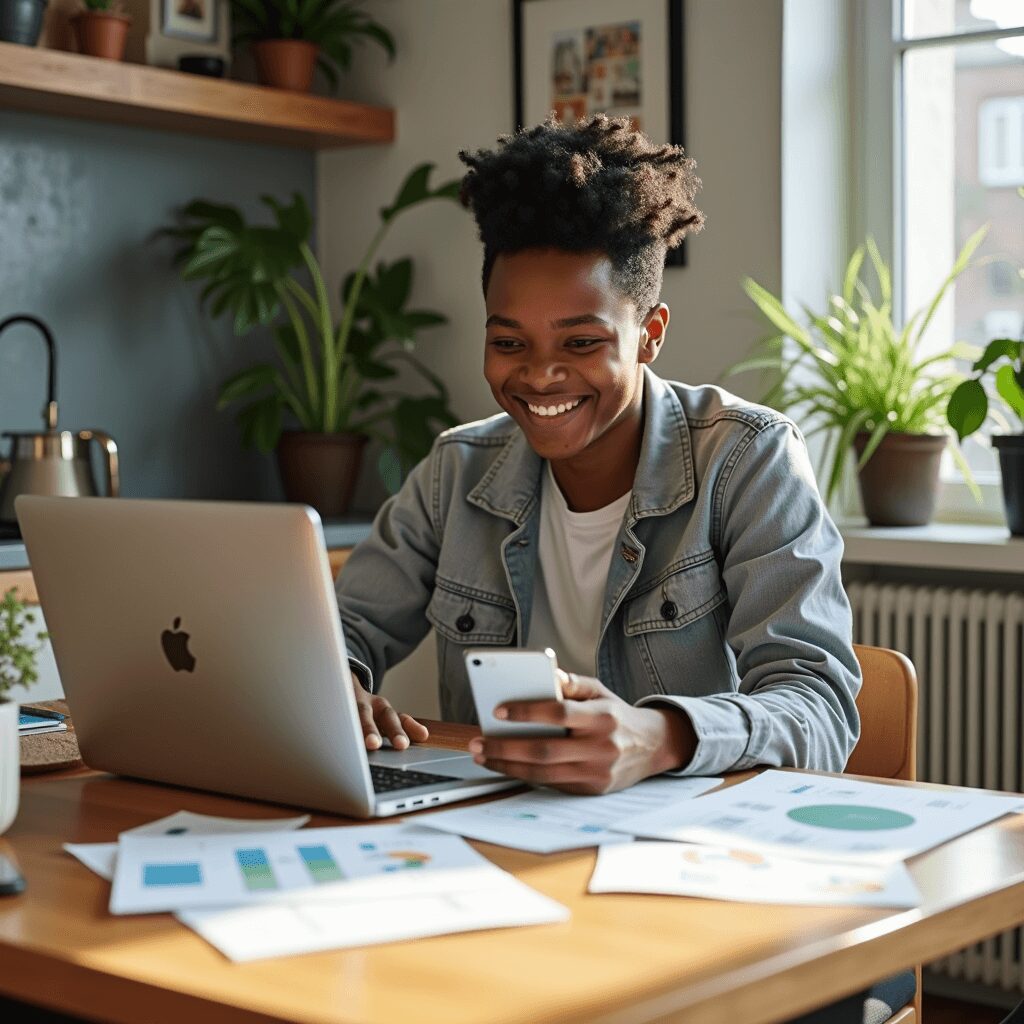 Modern gig worker uses multiple devices to manage side hustles.