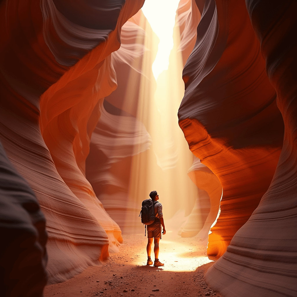 Sunbeam shining through a narrow Utah slot canyon