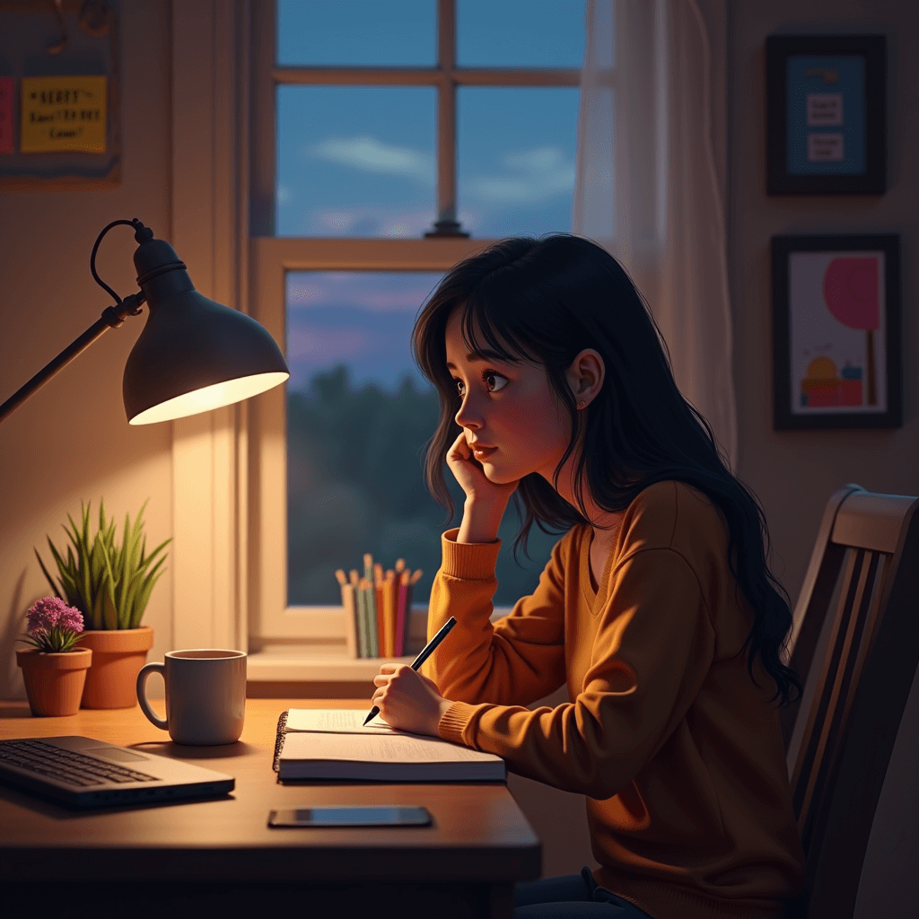 Evening self-reflection journaling practice