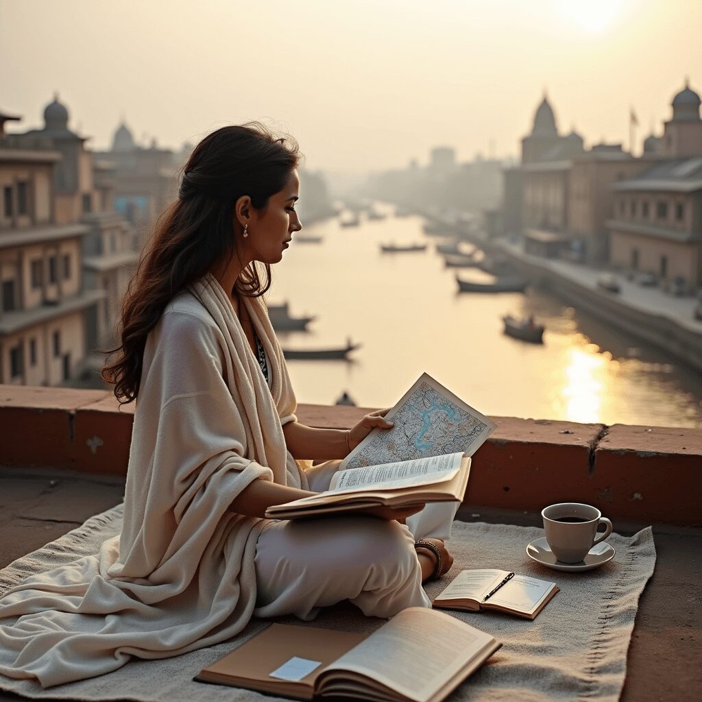 Traveler planning a spiritual itinerary in Varanasi, India