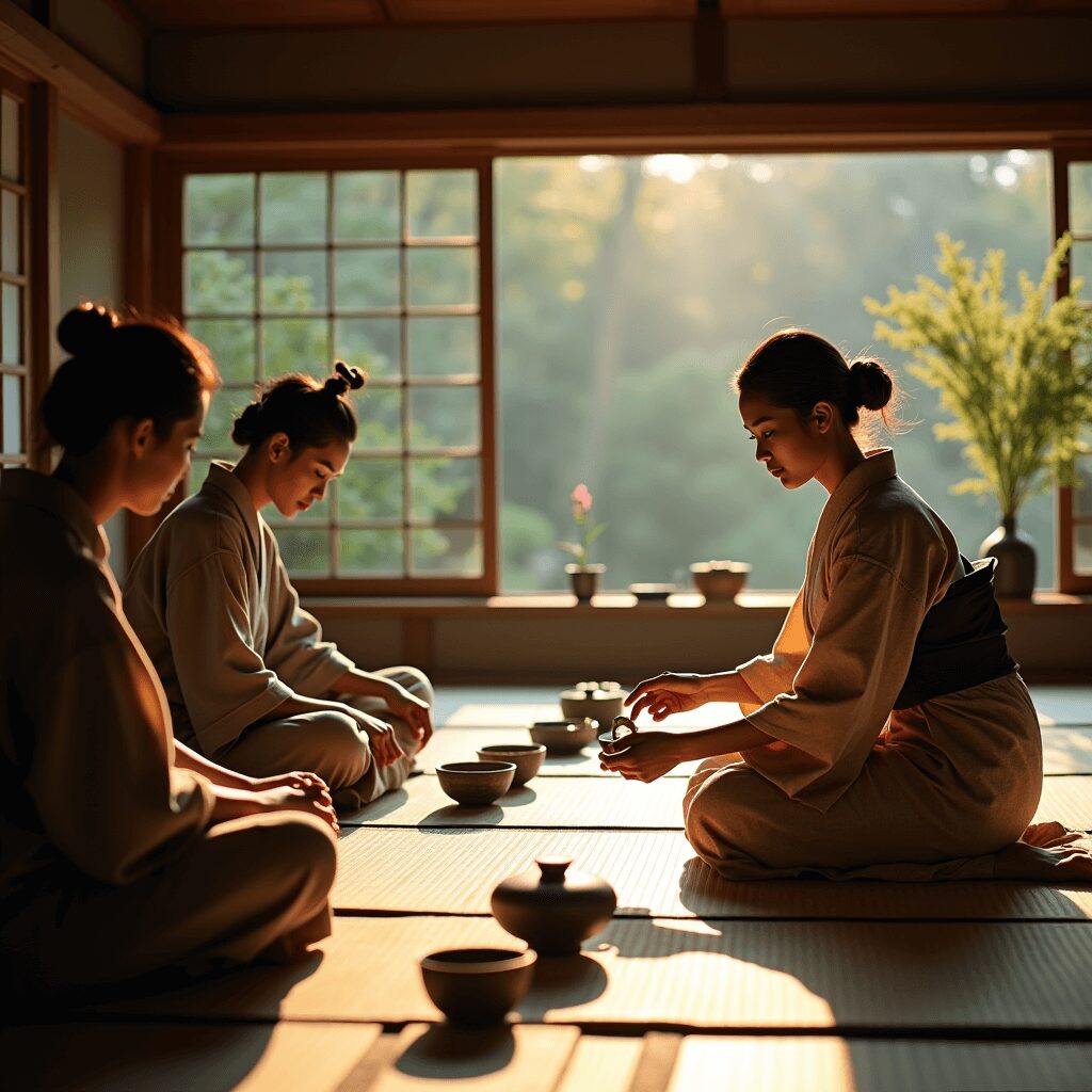 Solo traveler participating in a Kyoto tea ceremony