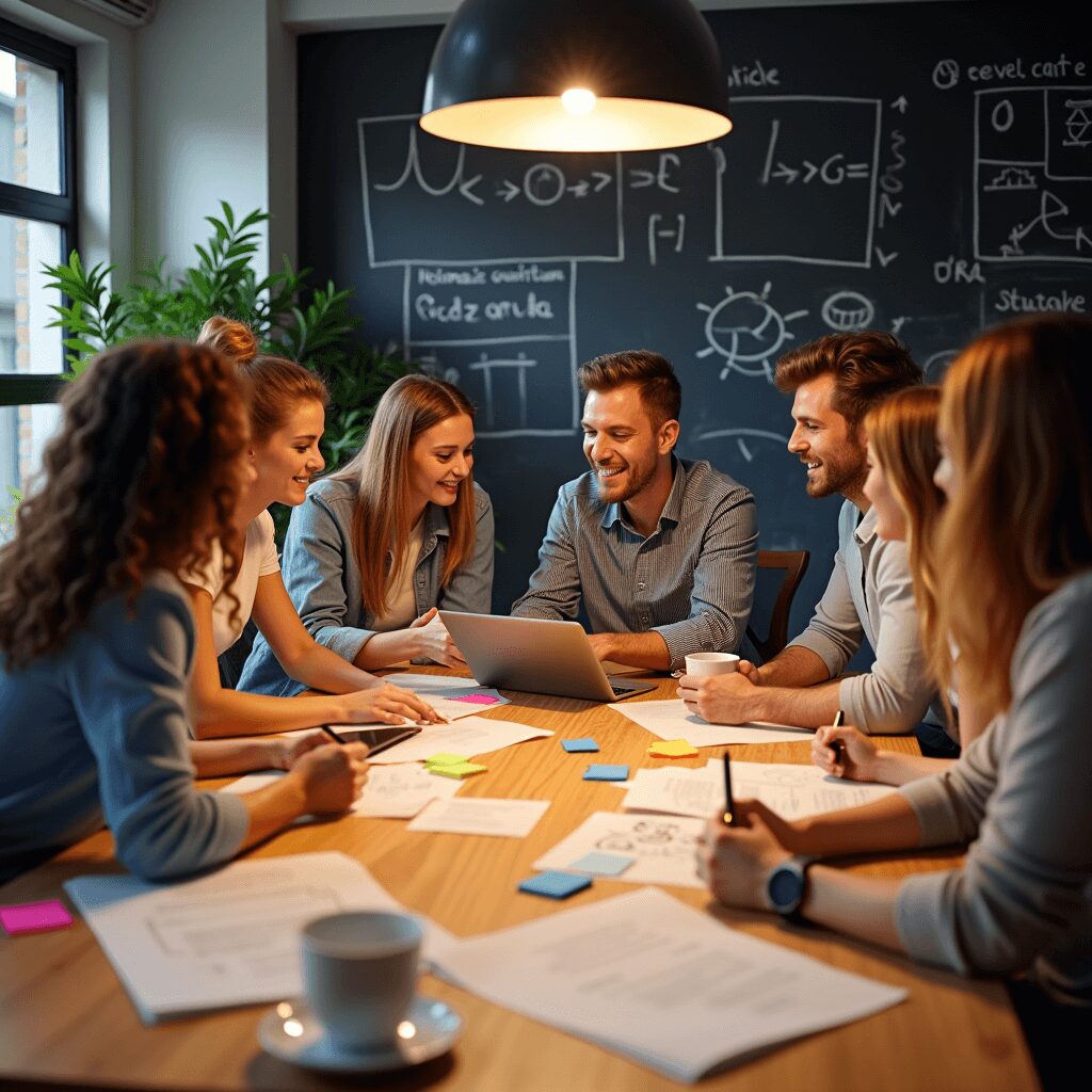 Creative team brainstorming for growth