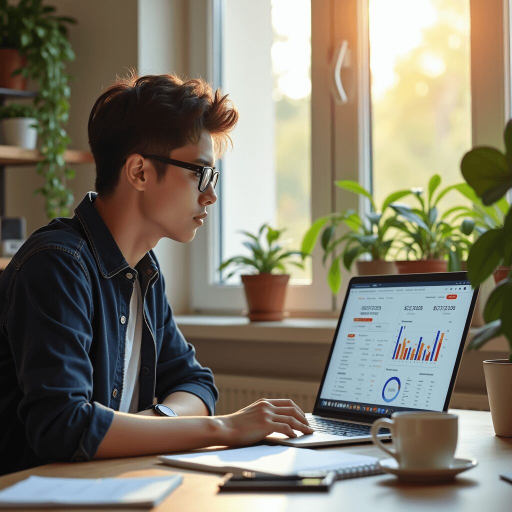 Young investor learning with a robo-advisor app